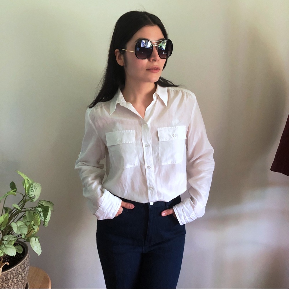 dressy white button down Long sleeve Shirt